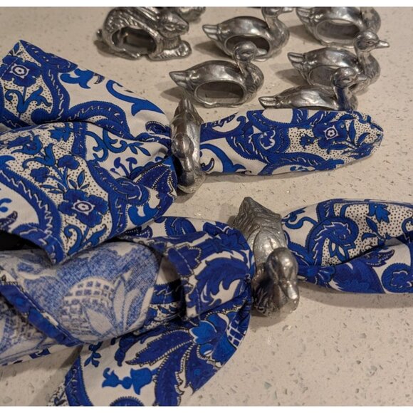 Vintage Shafford Pewter Animal Napkin Rings Set 10 Ducks Rabbit Hen Pig - Picture 5 of 16